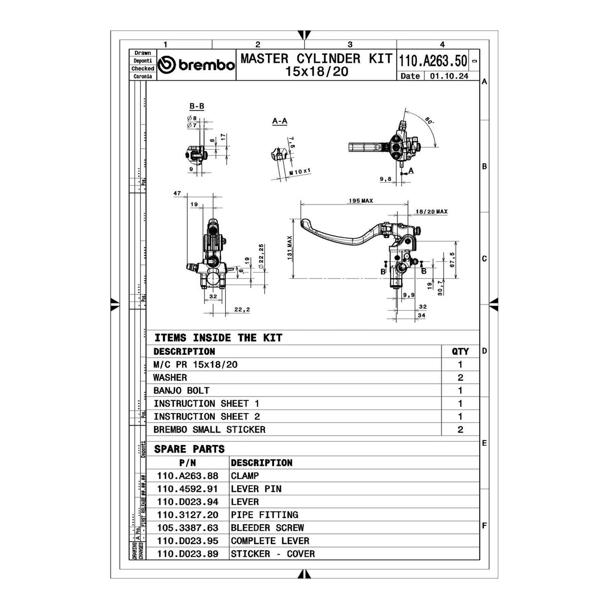 Brembo Upgrade Clutch Master Cylinder CMC RCS 15 Front 110A26350