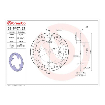 Brembo Prime Brake Disc Serie Oro Rear 68B40782