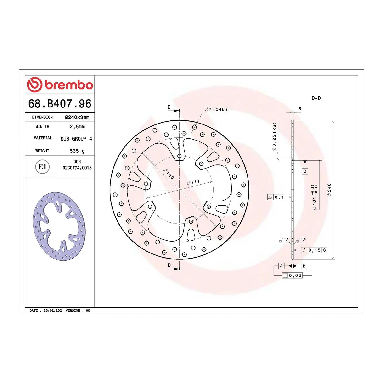 Brembo Prime Brake Disc Serie Oro Front 68B40796
