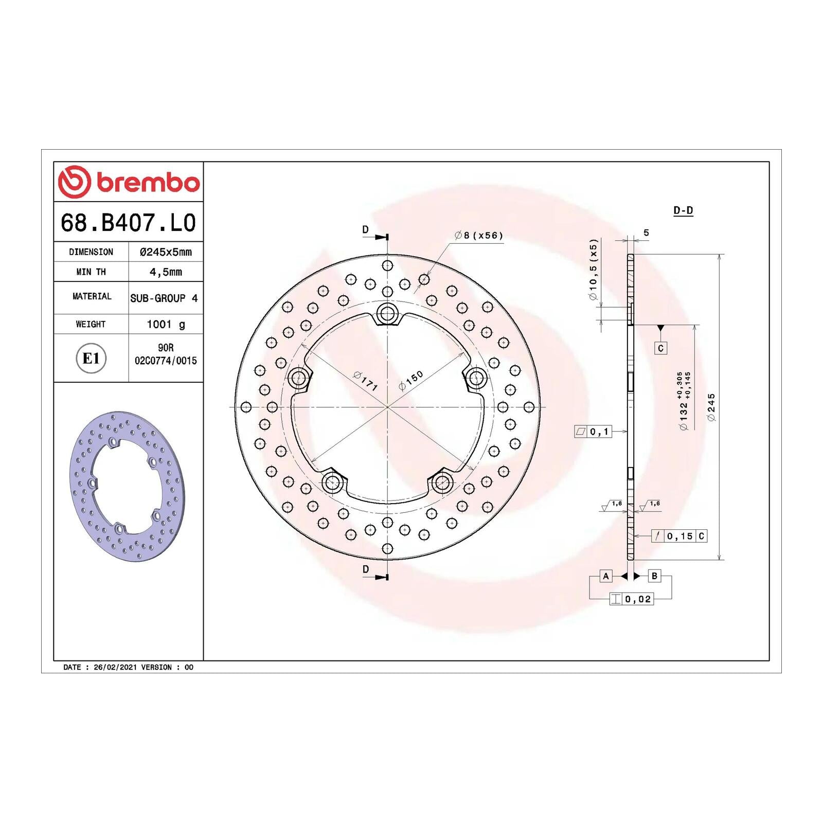 Brembo Prime Brake Disc Serie Oro Rear 68B407L0