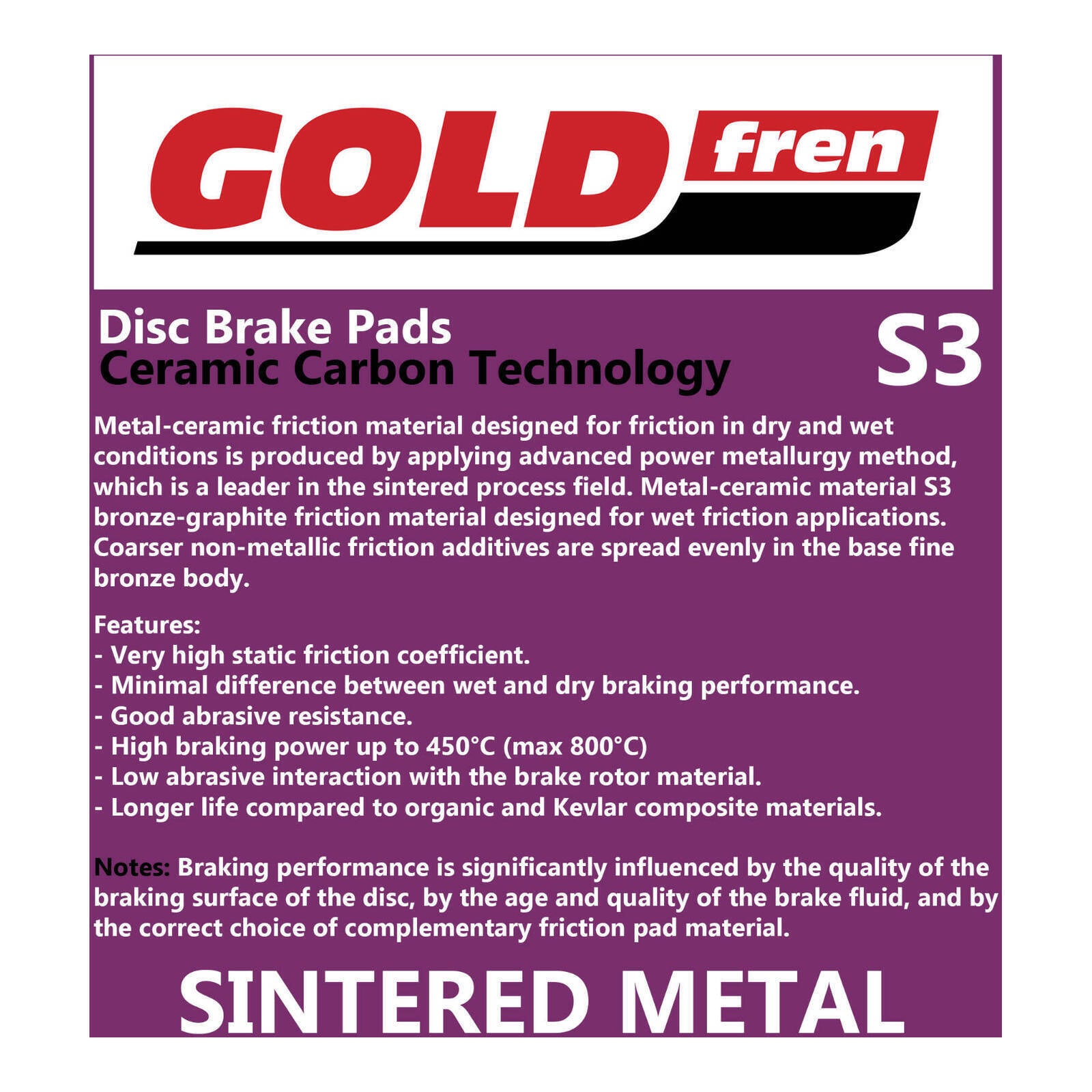 GOLDfren Brake Pads Sintered Sports GF022 - S3 (PH47)