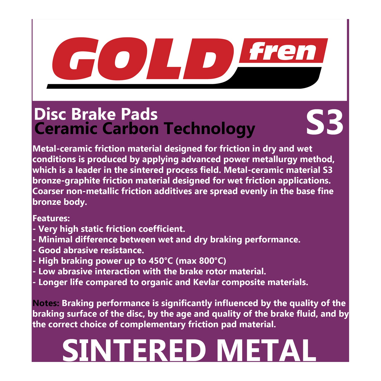 GOLDfren Brake Pads Sintered Sports GF298 - S3 ( PH431 )