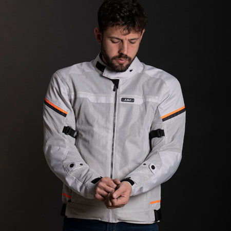 LS2 Riva Men's Jacket - Light Grey / Hi-Vis Orange