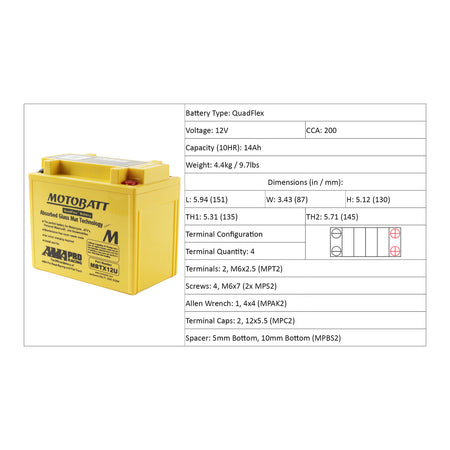 Motobatt Battery Quadflex AGM - MBTX12U