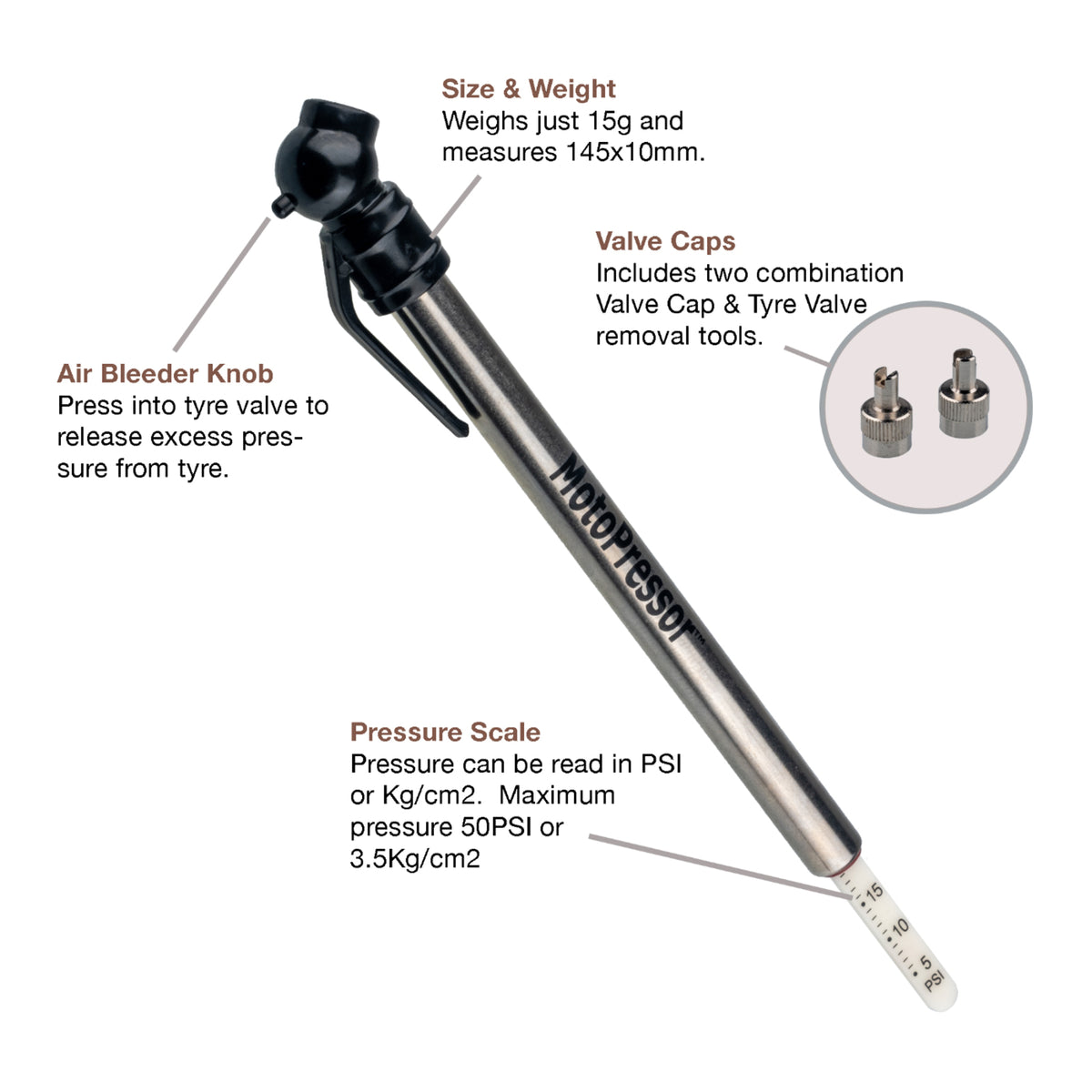 Rocky Creek MotoPressor Pencil Tyre Gauge